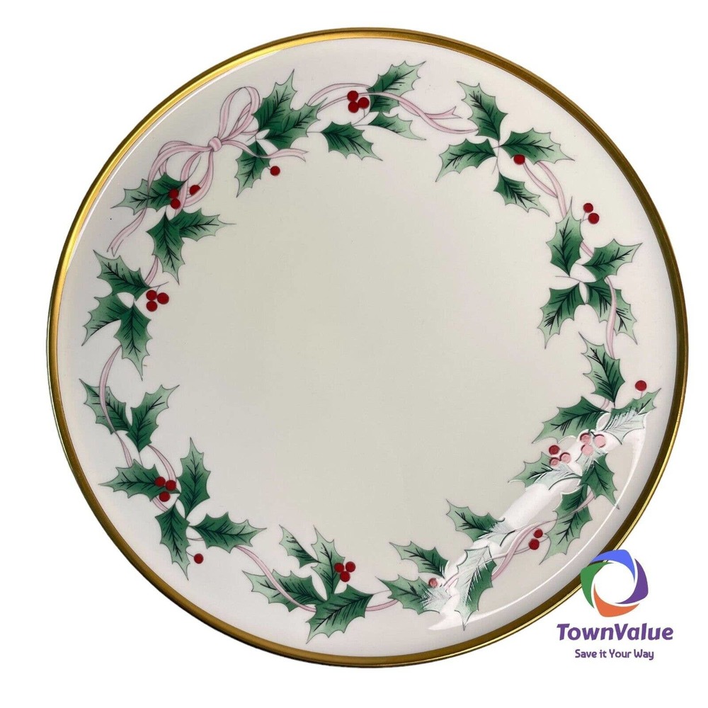 Mikasa Ribbon Holly Platter Dish Bone China Christmas Plate Serving Gold Rim